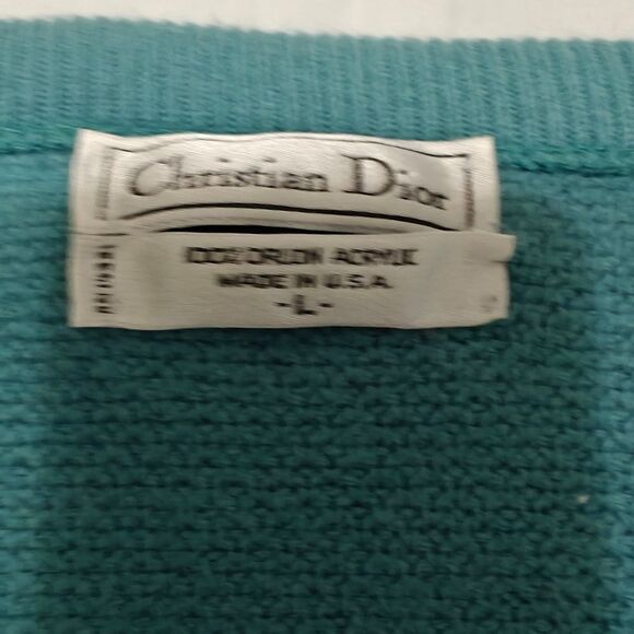 VTG Christian Dior light Blue Teal V-Neck Men's Sweater USA SZ L - Picture 6 of 6